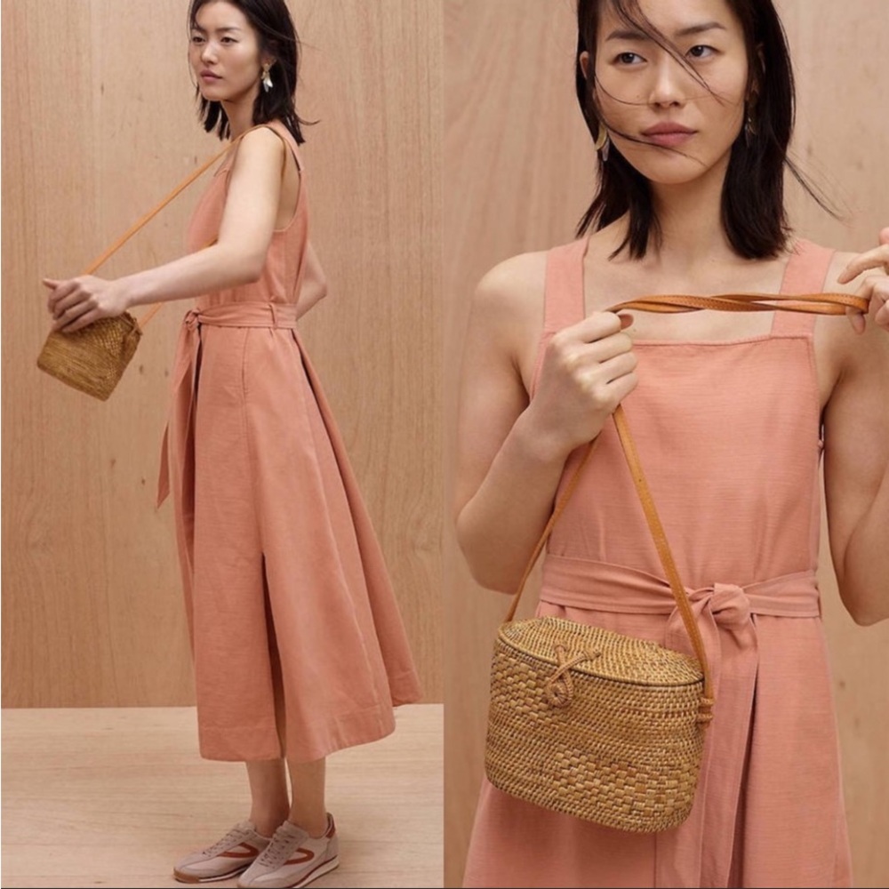 Madewell Apron Tie Waist Square Neck Dress | Peach/Pink